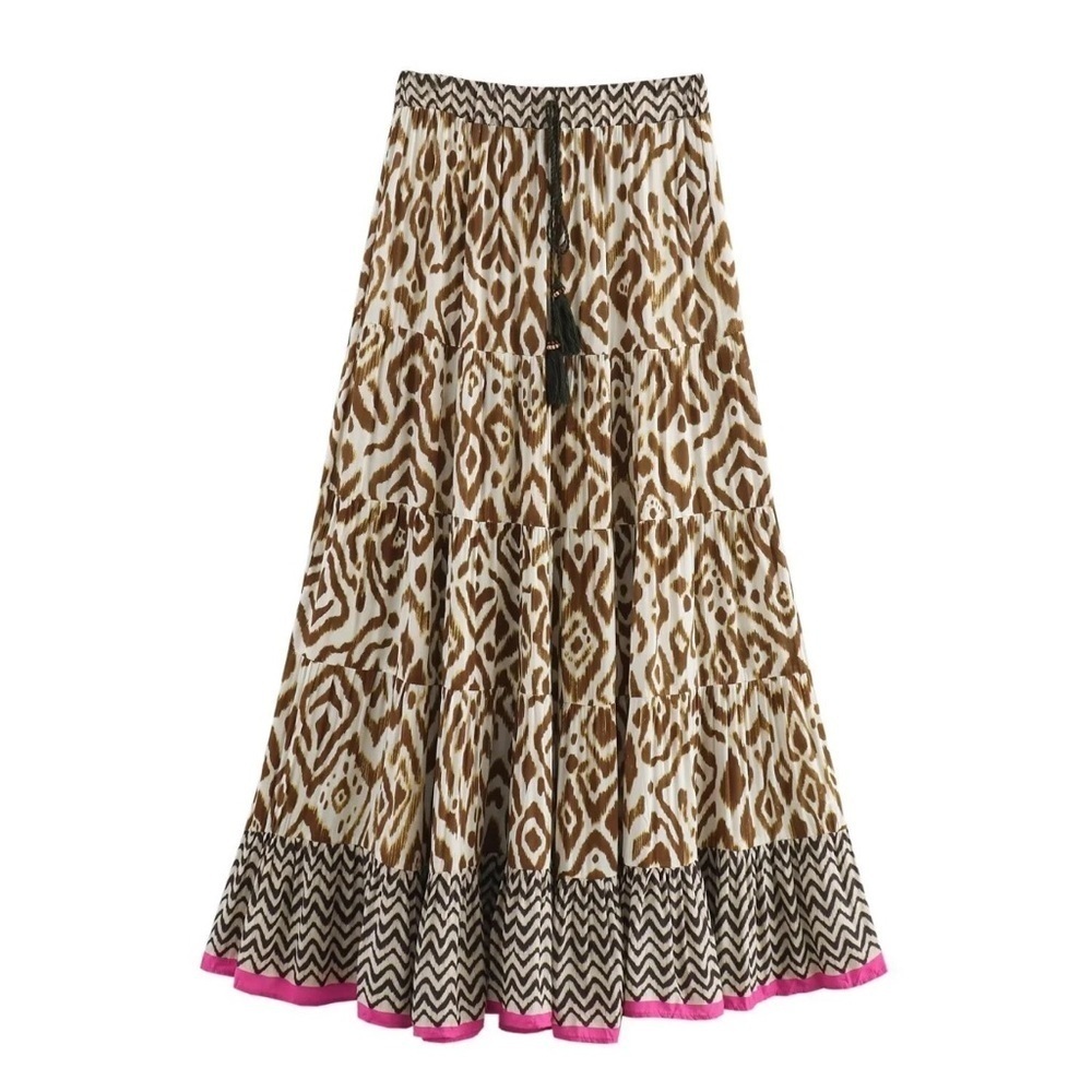 Zara Women's Brown Patterned Maxi Skirt - Picture 4 of 9
